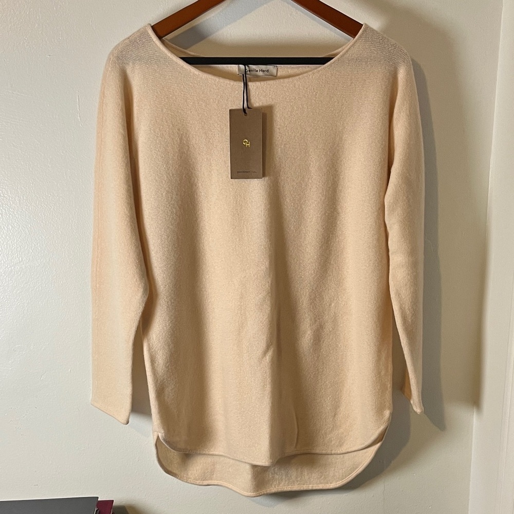 NWT Gentle Herd 100% Cashmere Peach‎ Boat Neck Oversized Sweater Sz S